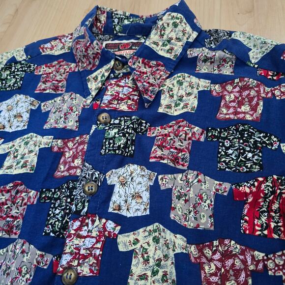 Vintage Spot Mens Long Sleeve Hawaiian Shirt Blue Size L Allover Shirt Print - Picture 2 of 8